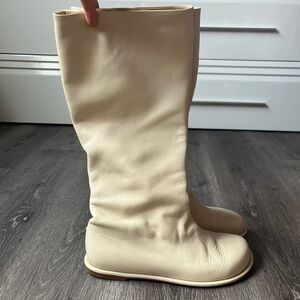 Lemels cream leather knee high boots 38